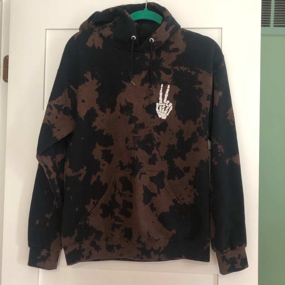 Tie Dye Hoodie w/ Skeleton Peace Sign